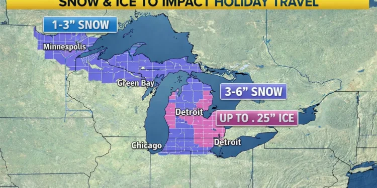 Winter Weather Advisory as Ice, Snow Threaten Holiday Travel in Great Lakes